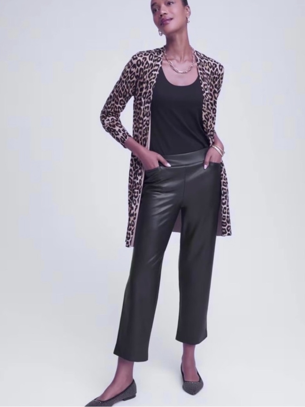 NWT Chico's Faux Leather Brigette Pull-On Crop Pant~Cherry Brunette